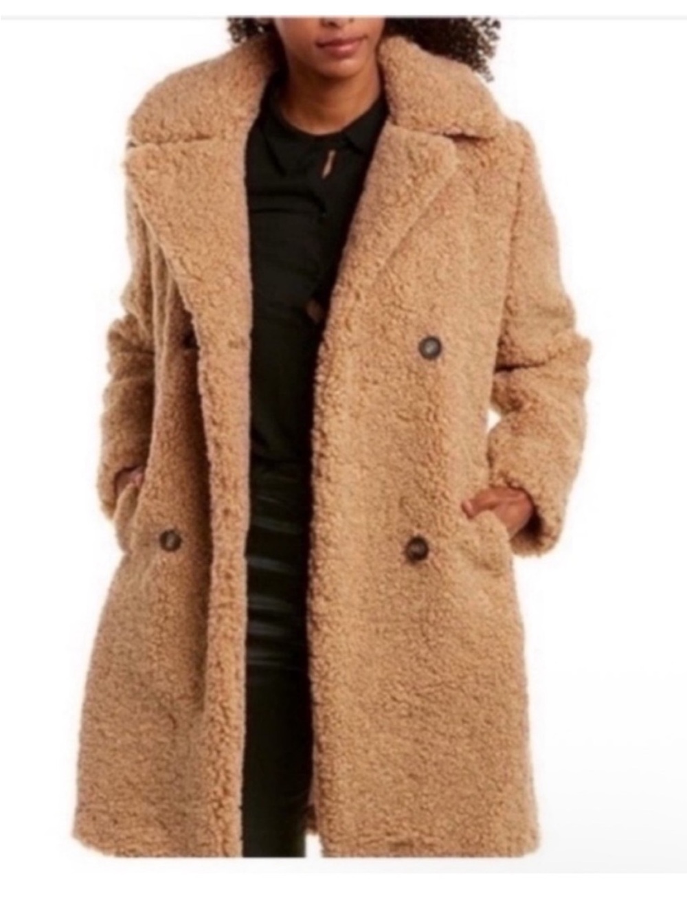 MKT Studio Womens Double-Breasted Teddy Coat in Camel Size 44